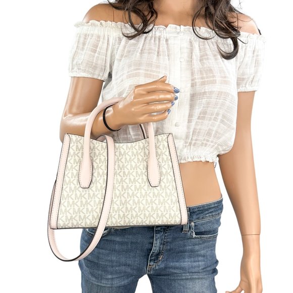 Michael Kors Gabby Small Satchel Top Zip Shoulder Crossbody Bag MK Vanilla Pink - Picture 3 of 11